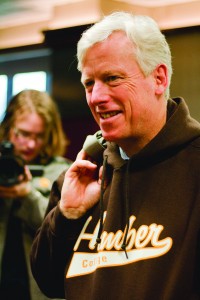 Mayor David Miller sports his new Humber College hoodie. (Greg Burchell)
