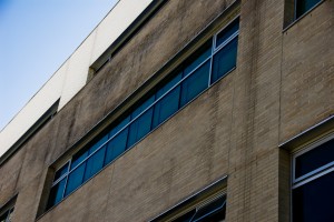 Damage on the facade of east side of Guelph-Humber building.  (Et Cetera)