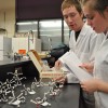 Kevin Brown and Stacey Dunn, both first-year general arts and science students at Humber, investigating fats in the chemistry lab. PHOTO BY LAURA BOOTH.