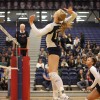 COURTESY OF JESS RAYMOND, HUMBER ATHLETICS  Kelly Nyhof moments away from one of her nine kills in a home game against the Conestoga Condors Jan. 31.