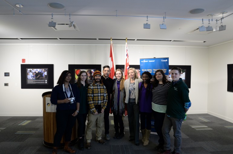 International Development Week Committee members, World Food Progamme’s (WFP) Canadian Spokesperson Julie Marshall and George Stroumboulopoulos, Thiraya Naidoo (left), Lainey Oleka, George Stroumboulopoulos, Julie Marshall (in Grey), Mwazi Mbewe, Kyle Burton. (Photo By Aresell Joseph)