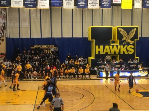 (Keysha Watson) Humber aligns defensively for a stop against the Sheridan Bruins