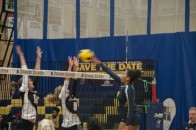 (Elliott Williams) Hawks Alexandra Newman (13) spikes the ball into Conestoga territory. 