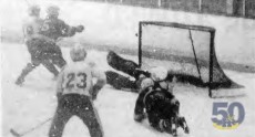 The 1981 Humber Hawks Varsity Hockey team dominating an opponent, on their way to the Canadian Hockey Championships. Humber has not fielded a Varsity Hockey team in 13 years.